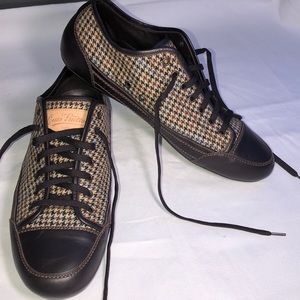 Louis Vuitton Brown plaid & khaki fabric leather made in Italy lace up shoes